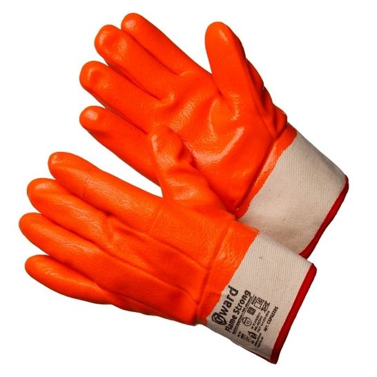 Перчатки трикотажные утепленные с оранжевым МБС покрытием с манжетом крагой Flame Strong